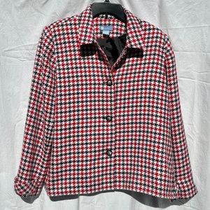 Houndstooth Classic Woven Red, Black and White Box Cut Blazer Coat